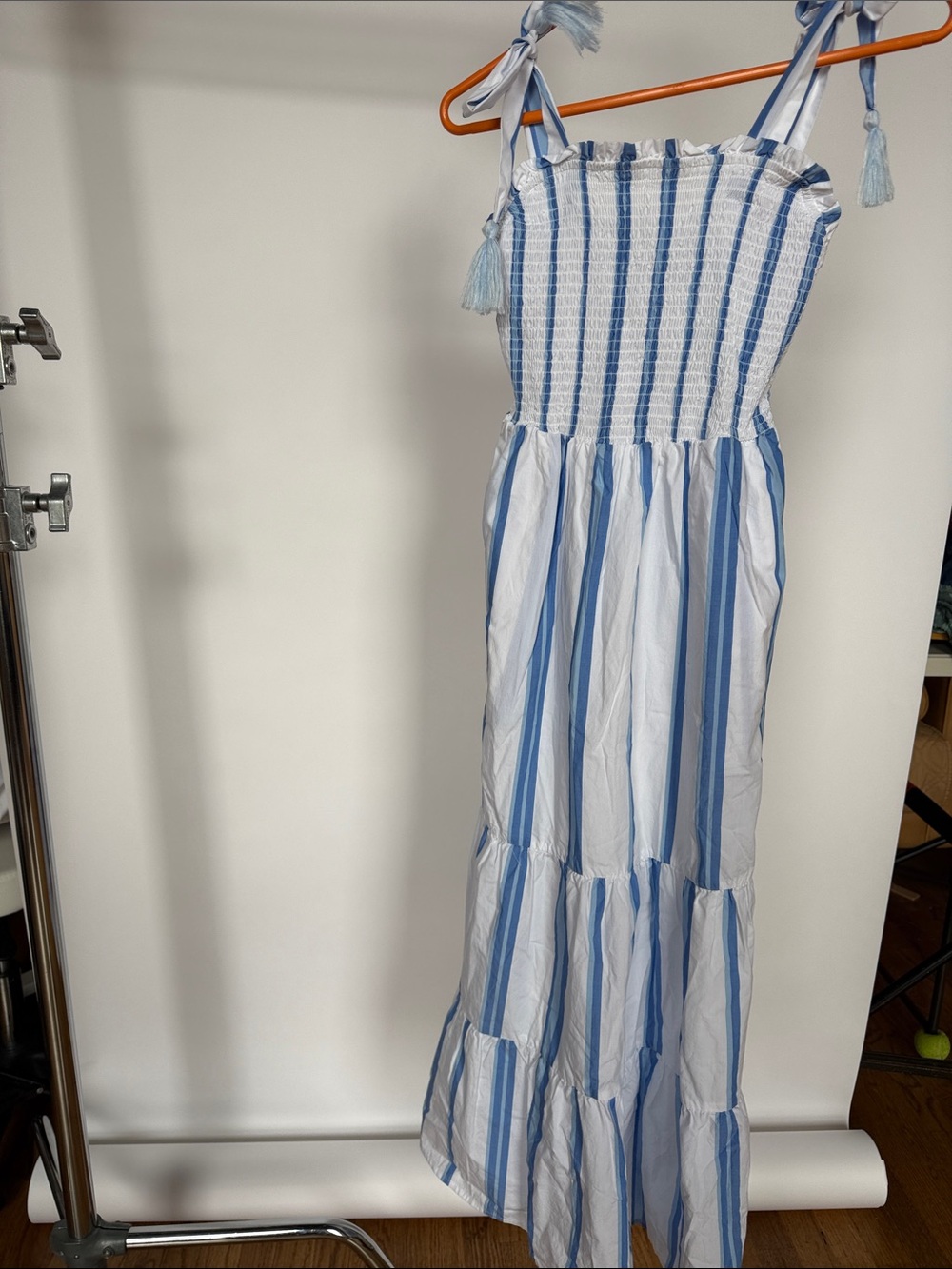 Blue and White Striped Tie-Shoulder Maxi Dress for women